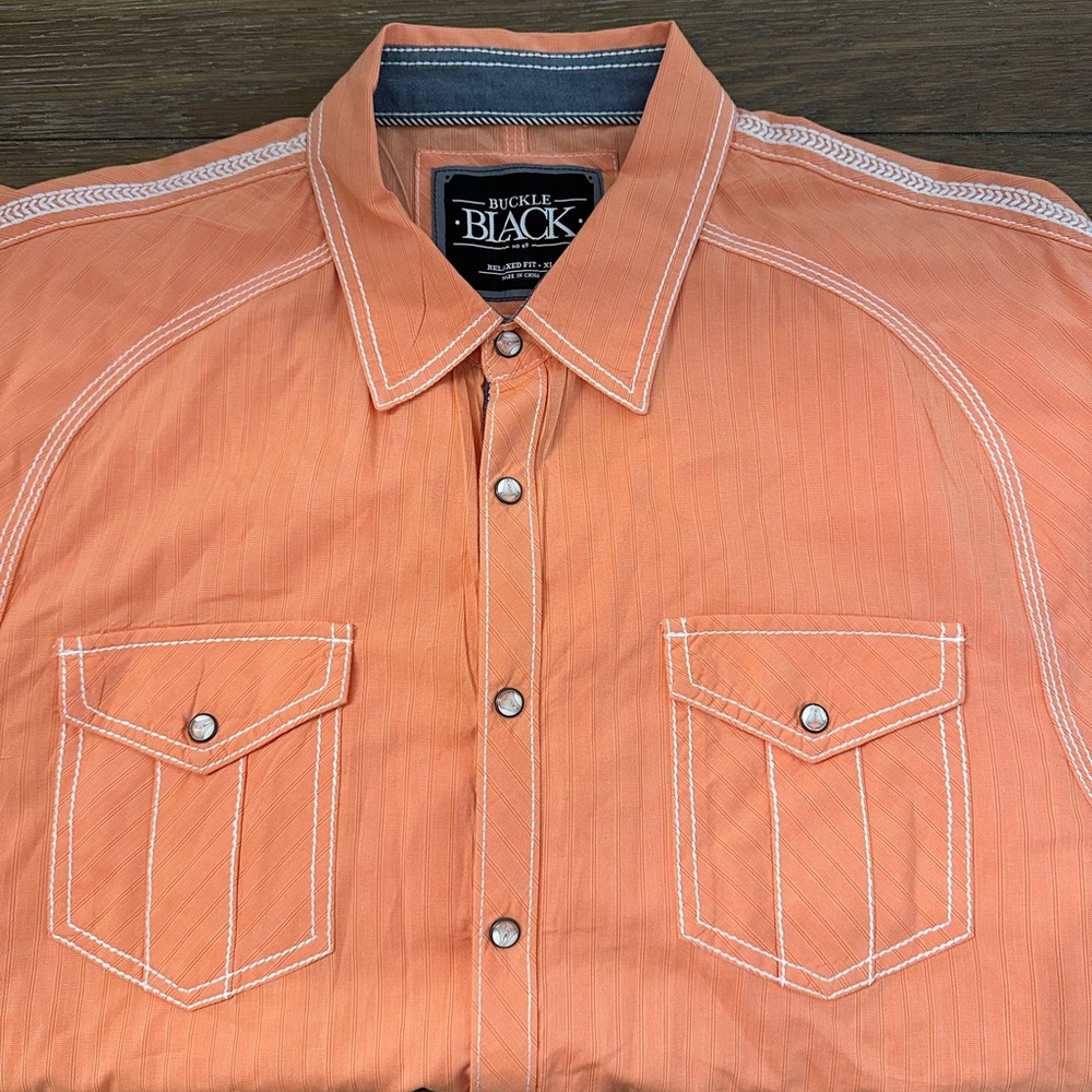 Buckle Black Relaxed Fit Long Sleeve Pearl Snap Shirt Size XL Great Condition‎